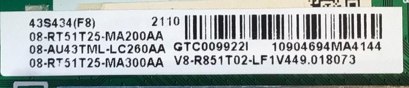 MAIN PARA SMART TV TCL 4K RESOLUCION (3840 x 2160) UHD CON HDR / NUMERO DE PARTE 08-AU43TML-LC260AA / 40-RT51T3-MAB2HG / 08-RT51T25-MA300AA / 08-RT51T25-MA200AA  / PANEL LVU430NDEL / MODELO 43S434 - Imagen 4